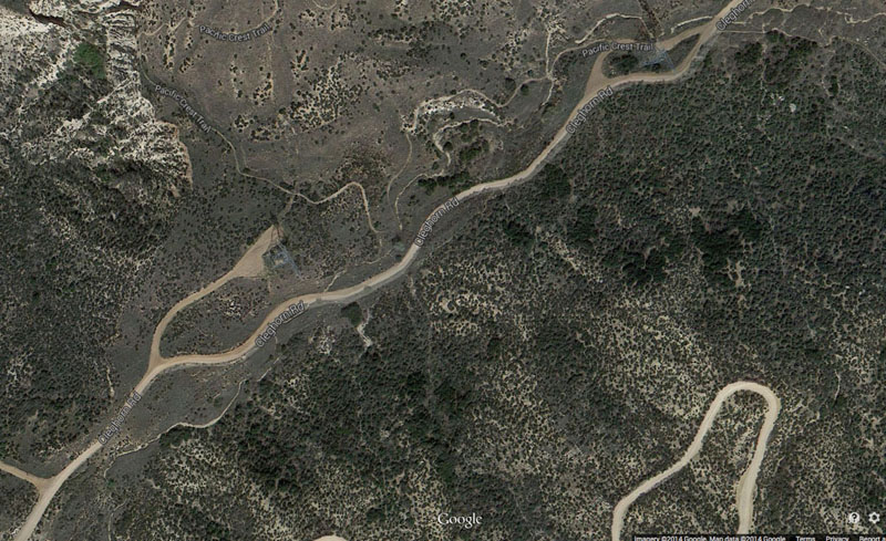A Google Earth satellite view of just a few of the many side trails that weave in and out of the main one.